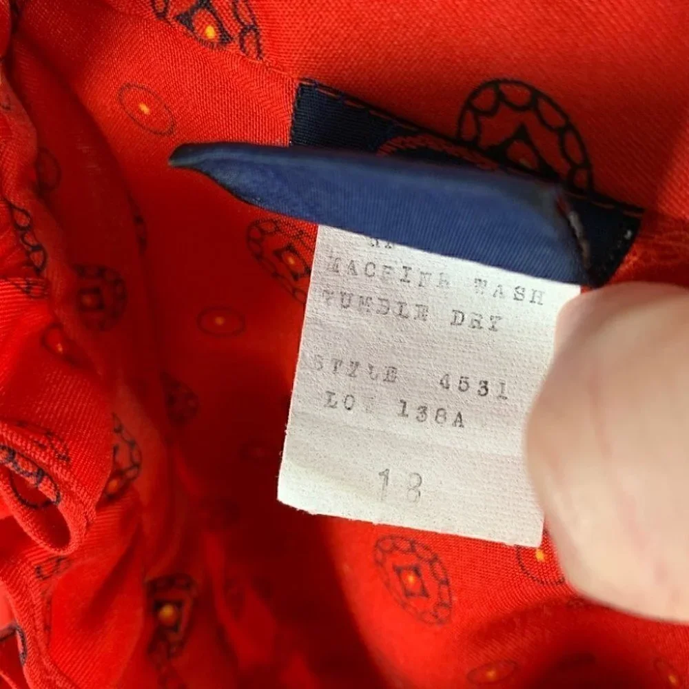 Pins and Needles Womens top size 18 Red geometric ruffle button down vintage 80s